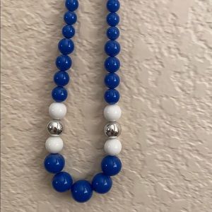 Blue and white beaded necklace